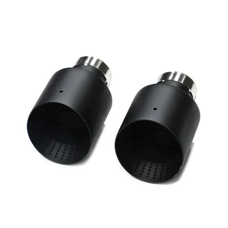 Universal Matte Black Double-Layer Stainless Steel Exhaust Tip with Hole Mesh (Set of 2)