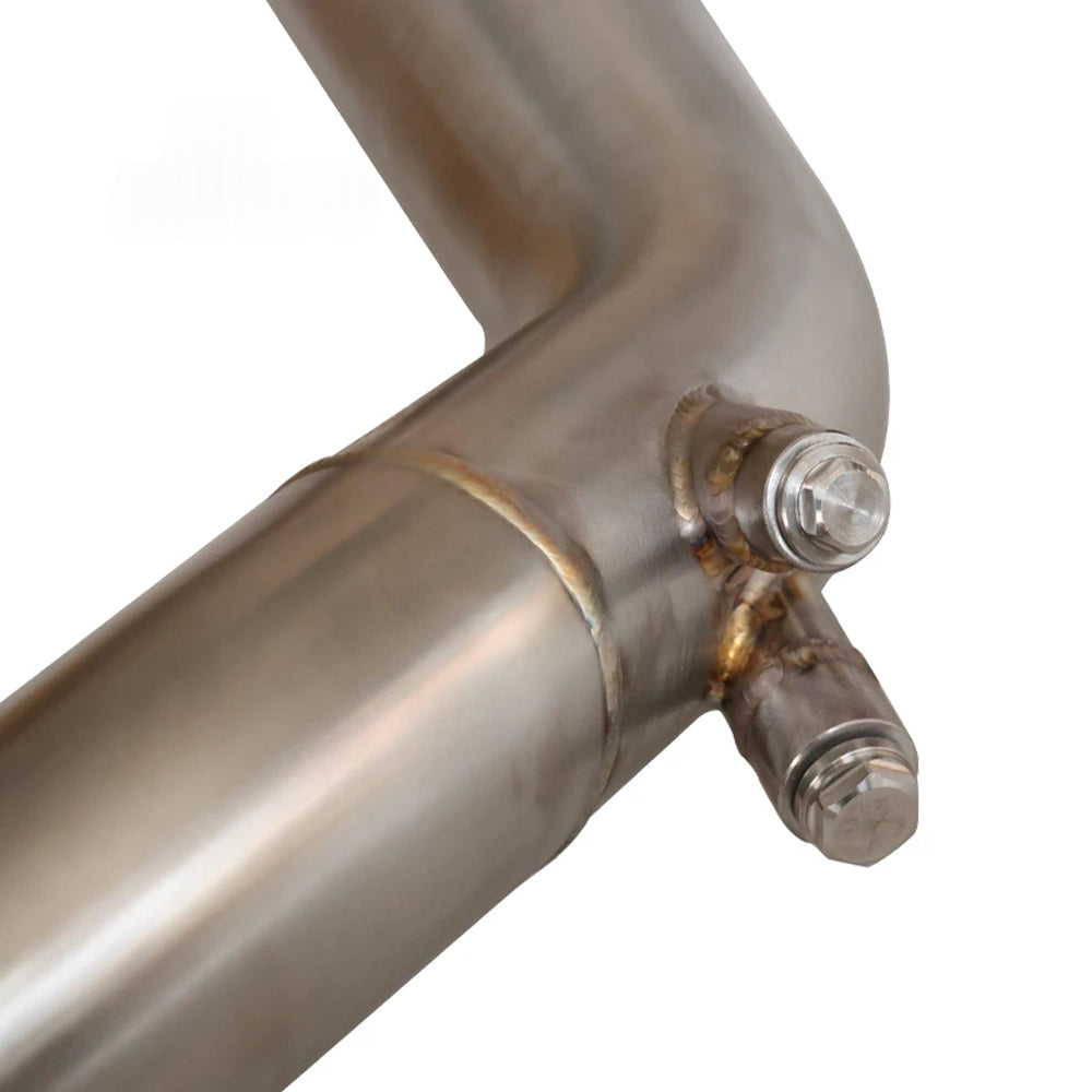 Audi 2.0 TFSI front pipe oxygen sensor ports close-up