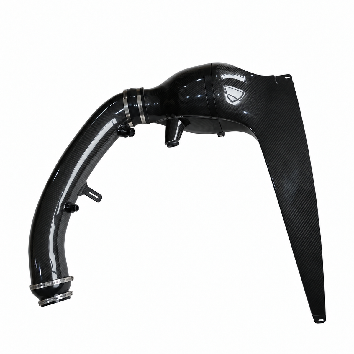 Audi RS3 8V TT RS 8S carbon fiber intake side view with curved intake pipe and air duct