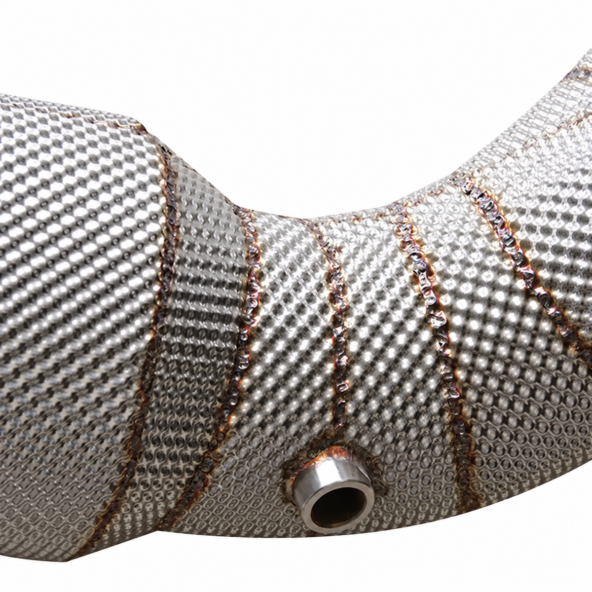 Audi SQ5 B9 3.0 TFSI catless downpipe sensor port and heat shield detail