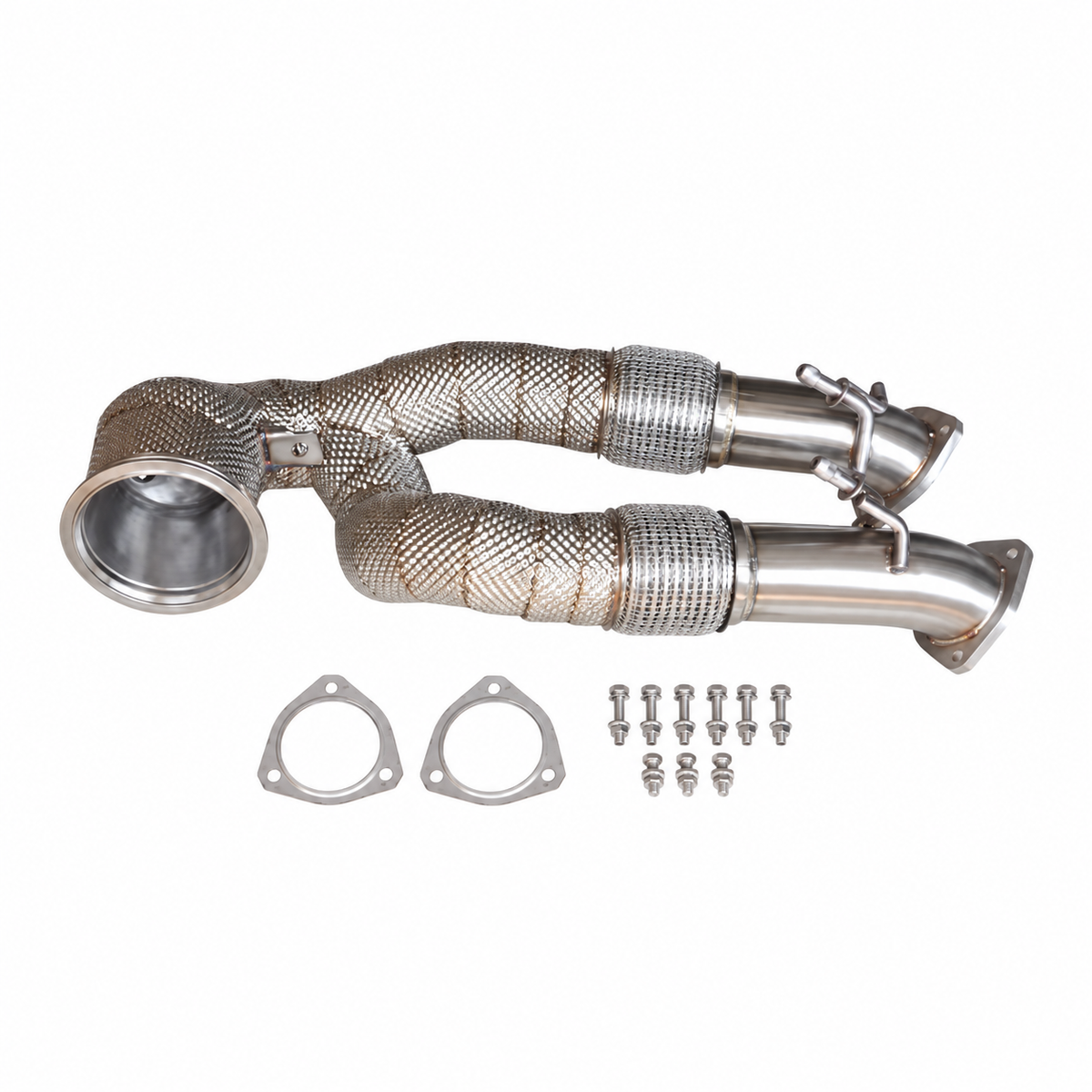 Audi TT RS 8J 2.5 TFSI catless downpipe with heat shield gaskets and installation hardware