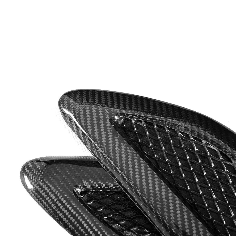BMW dry carbon fiber hood vent trims with mesh inserts