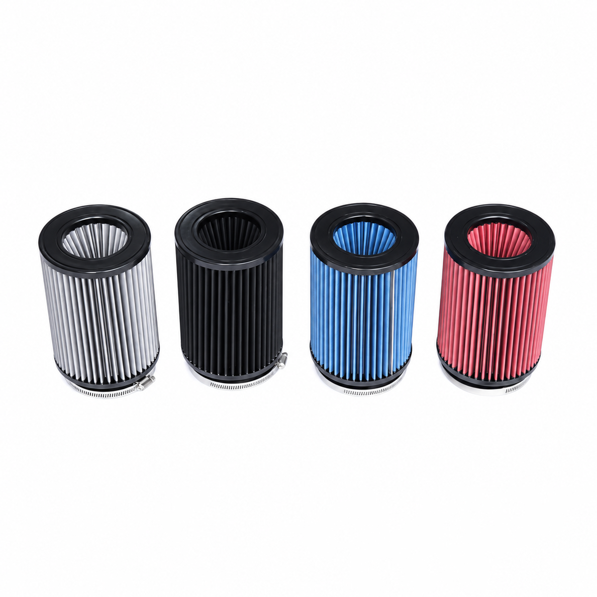 BMW G-Chassis B58 front mount intake high-flow filter color options in gray black blue and red