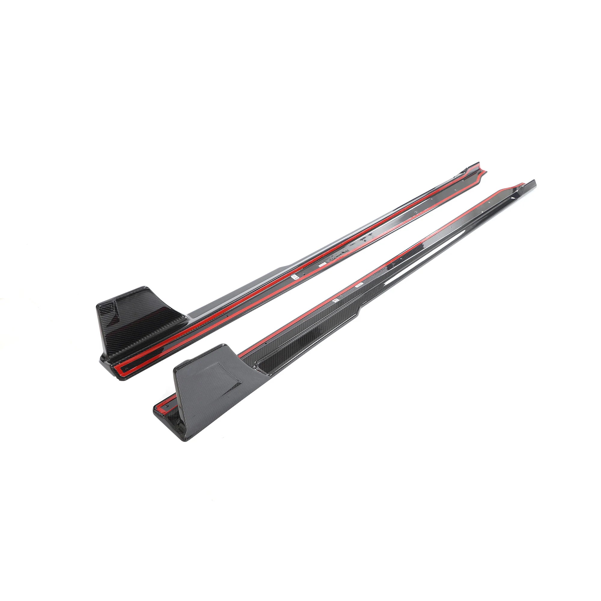BMW M2 G87 carbon fiber side skirt extensions rear angle view