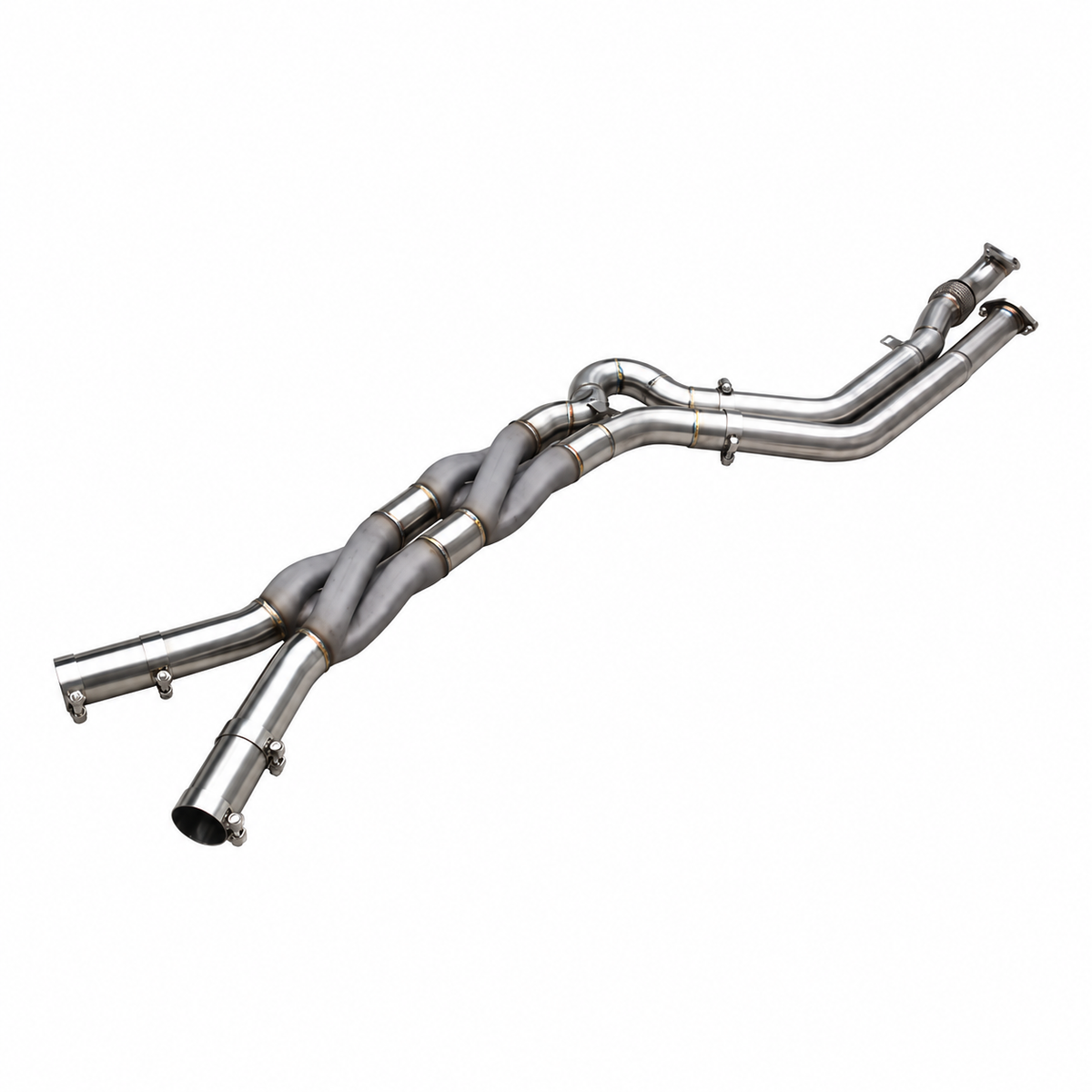 BMW M2 G87 M3 G80 and M4 G82 S58 Dual Z-Pipe equal-length midpipe angle view