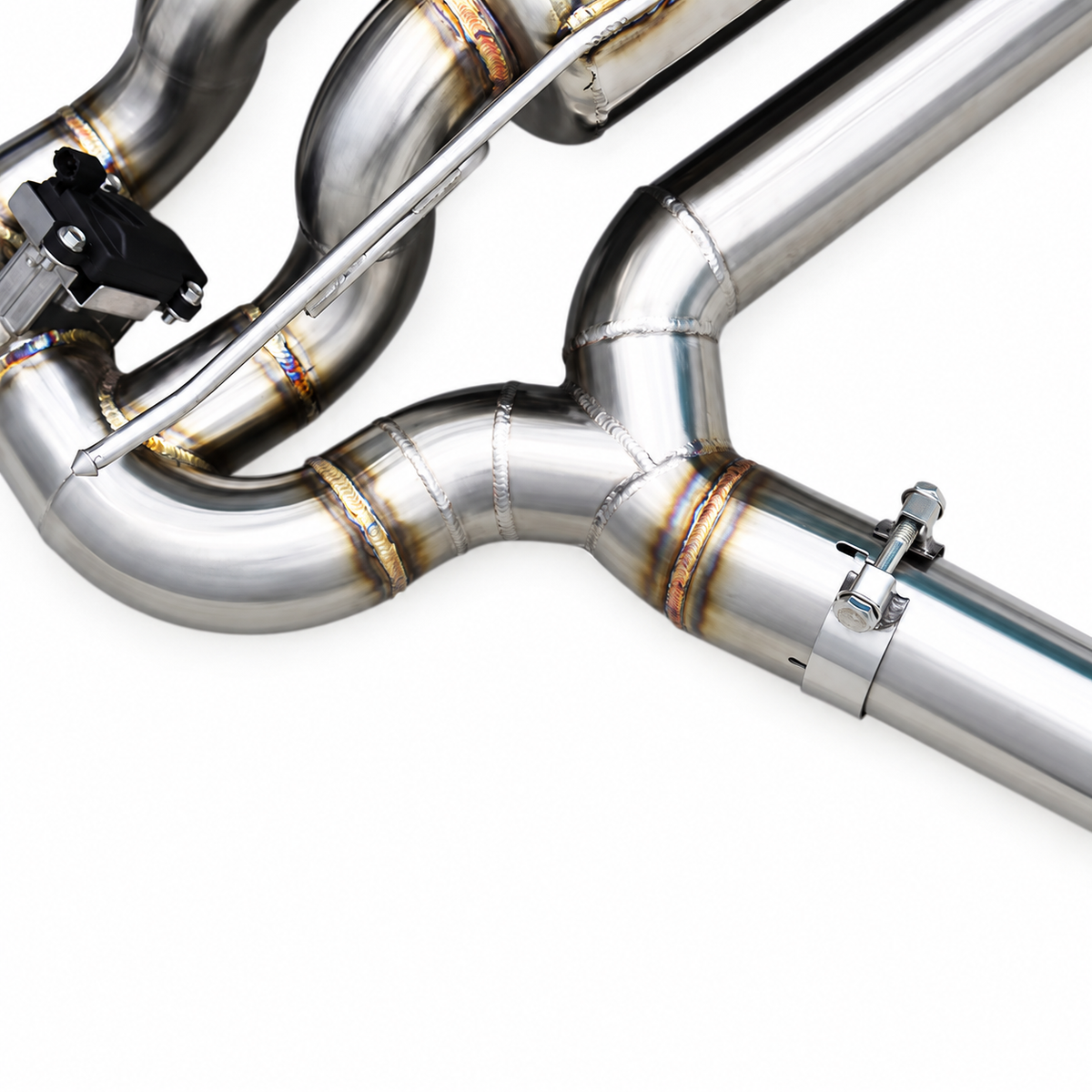 BMW M240i F22 B58 stainless steel rear exhaust pipework with valved muffler connection