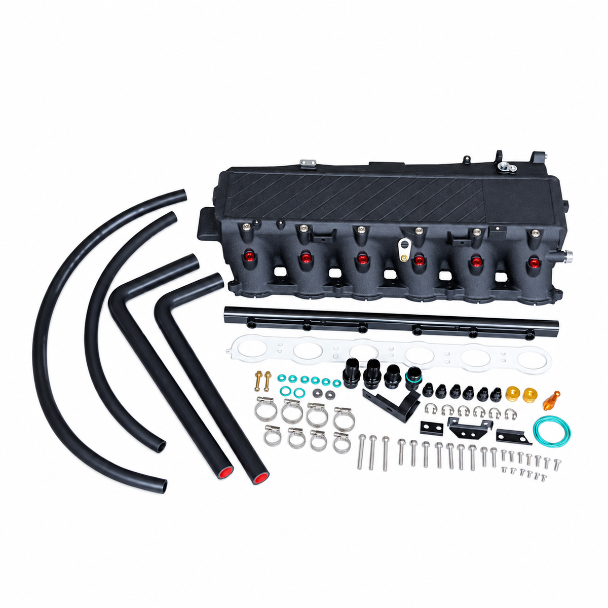BMW M240i M340i M440i B58 Gen 2 black billet port injection intake manifold complete kit with fuel lines and hardware