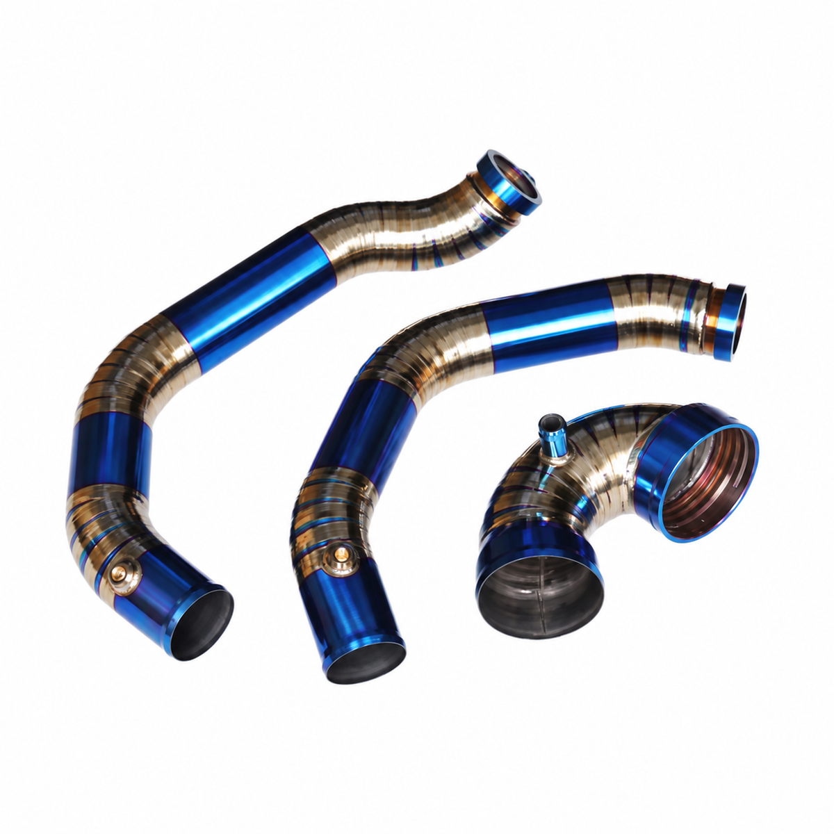 BMW M3 F80 M4 F82 S55 blue titanium charge pipe set for high-flow boost applications