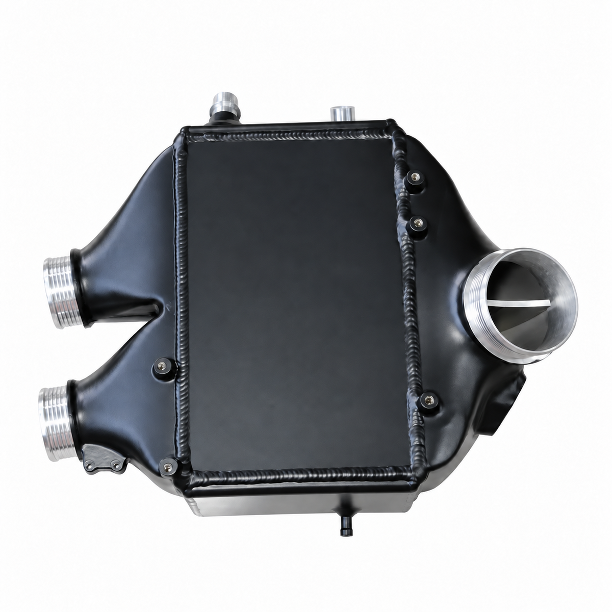 BMW M3 M4 S55 top mount intercooler side view with coolant and charge air connections