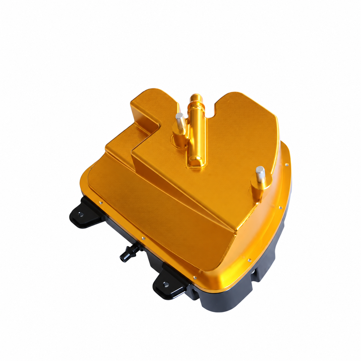 BMW M5 F90 gold coolant expansion tank rear and mounting detail