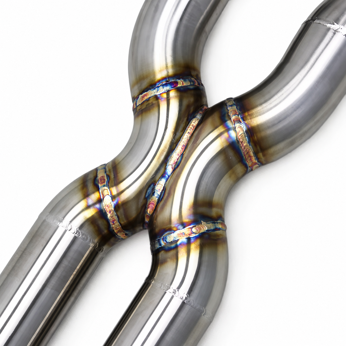 BMW M550i G30 N63 H-Pipe crossover section detail with stainless steel welded construction