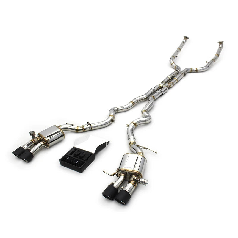BMW M6 F06 S63 valved cat-back exhaust system in stainless steel with rear mufflers and quad tips