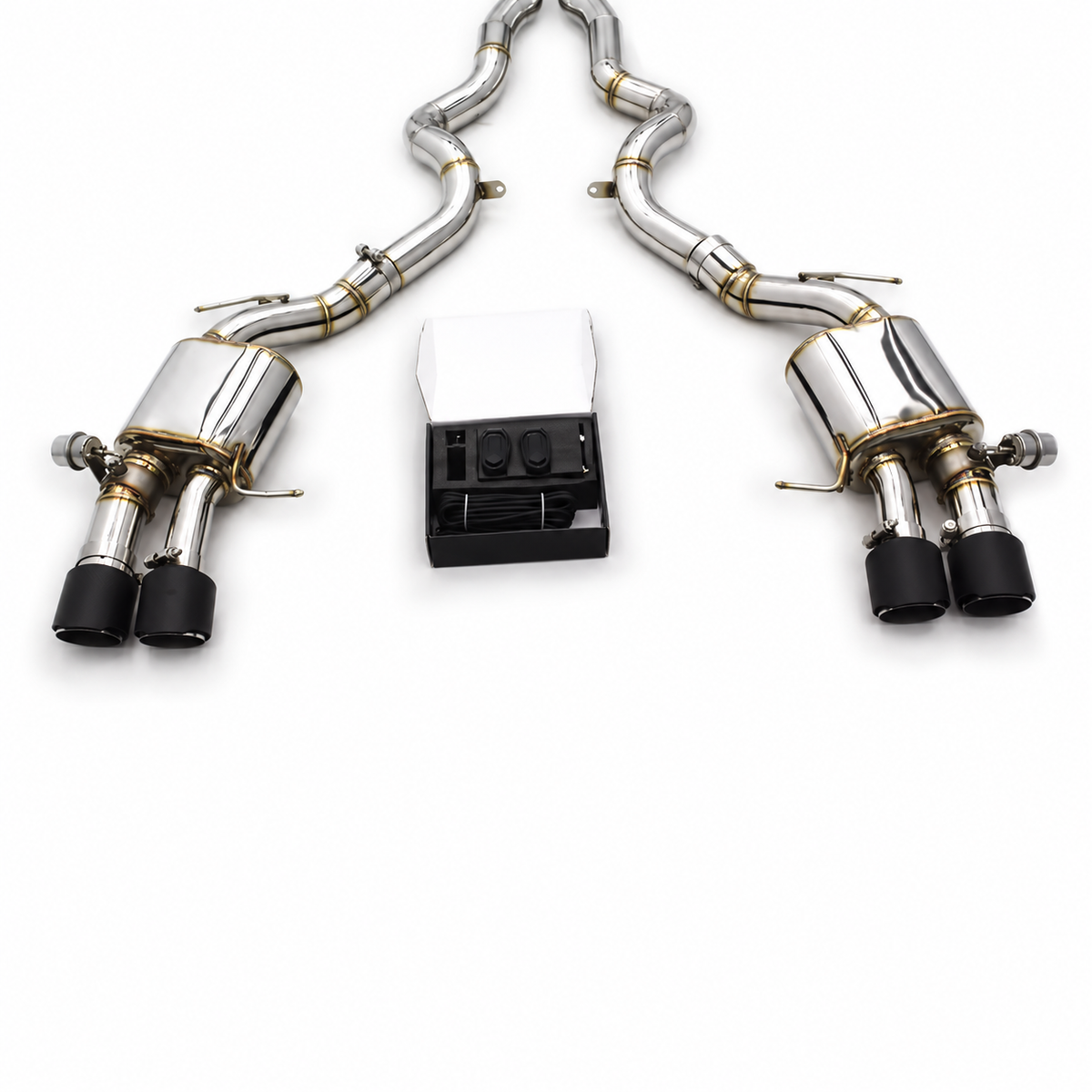 BMW M6 F06 S63 valved rear muffler section with quad black exhaust tips and control module