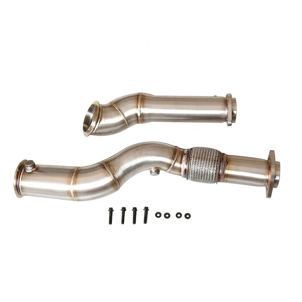 SS304 high-flow 3.5 inch catless downpipe pair for BMW S58 M2 M3 and M4