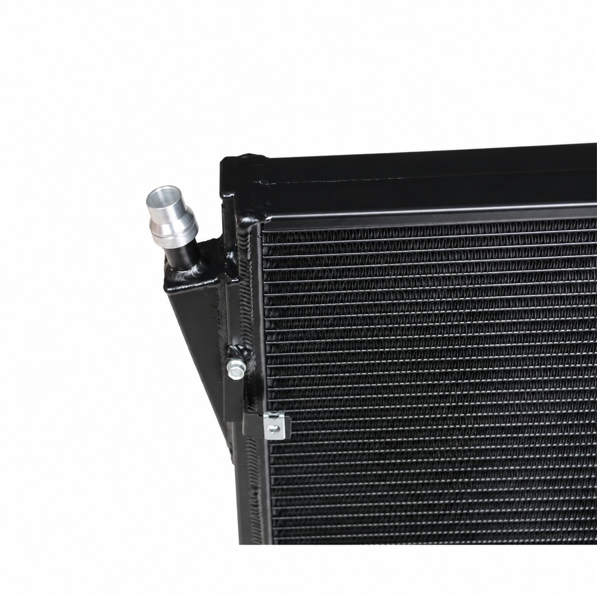 BMW S58 performance radiator coolant connection and aluminum cooling core detail