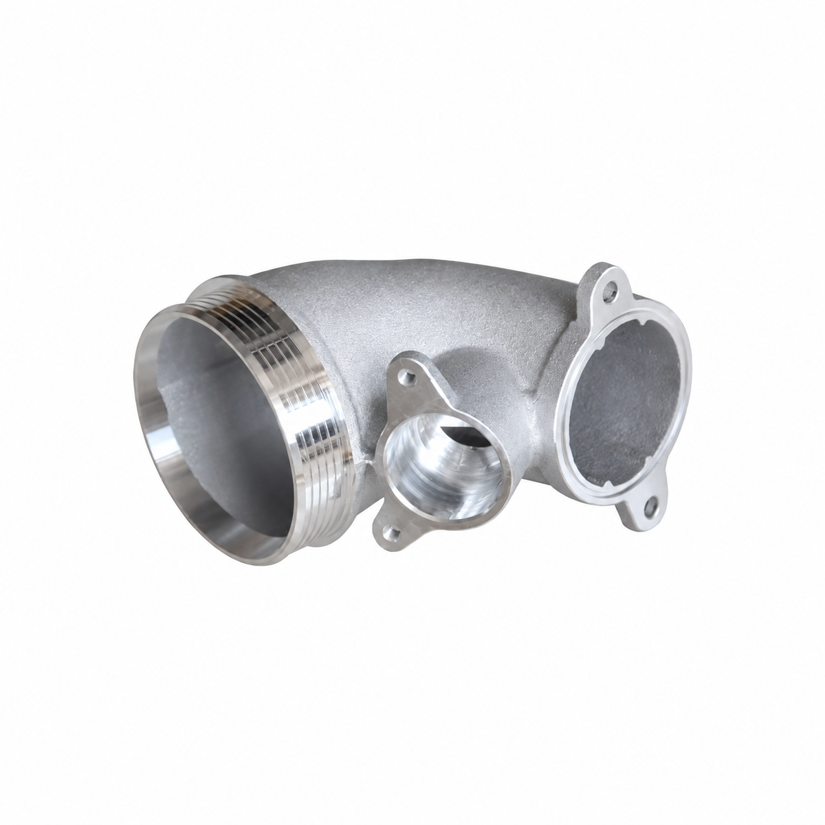 BMW S58 cast turbo inlet PCV connection and machined flange detail
