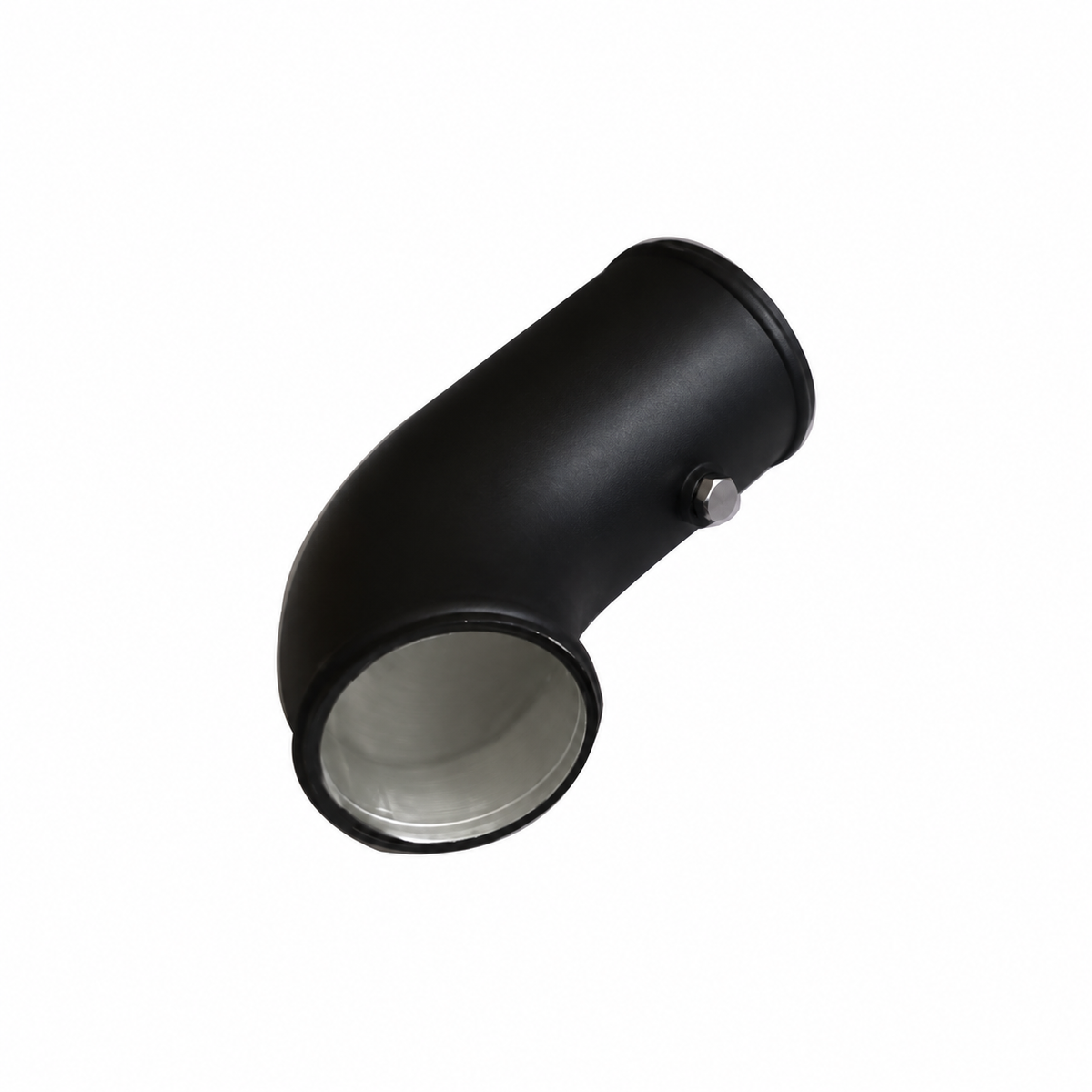 BMW S63 black aluminum charge pipe with sensor port and smooth high-flow tubing detail