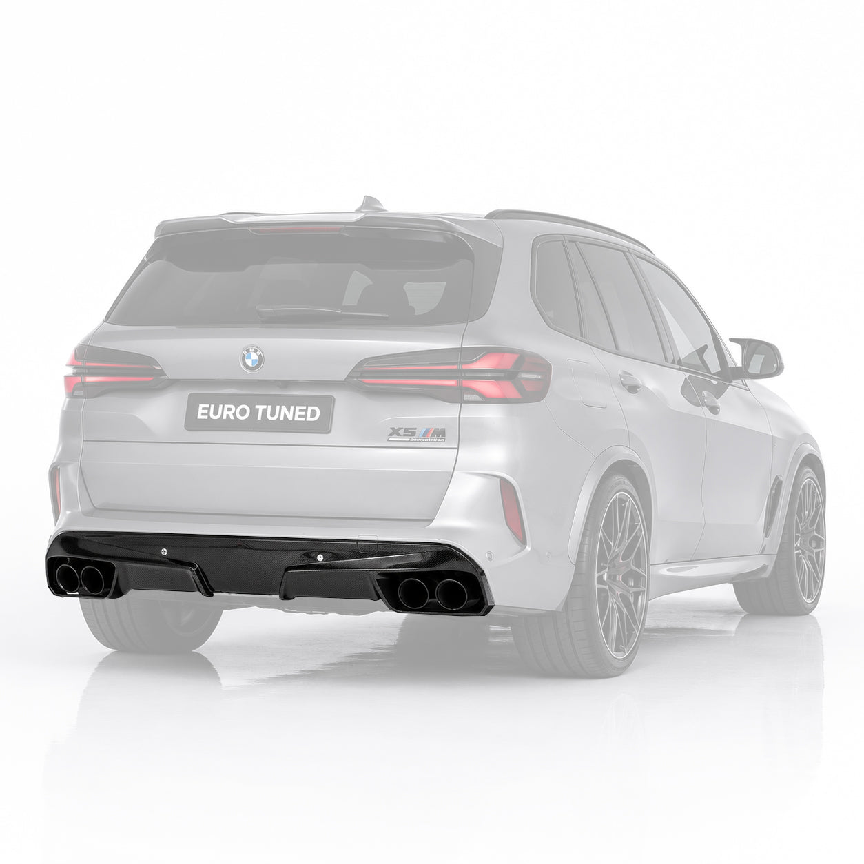 BMW X5 M F95 LCI carbon fiber rear diffuser installed rear view