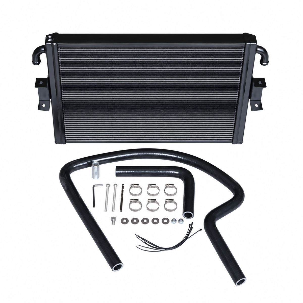 Mercedes-AMG A35 CLA35 GLB35 black aluminum performance radiator with hoses and installation hardware