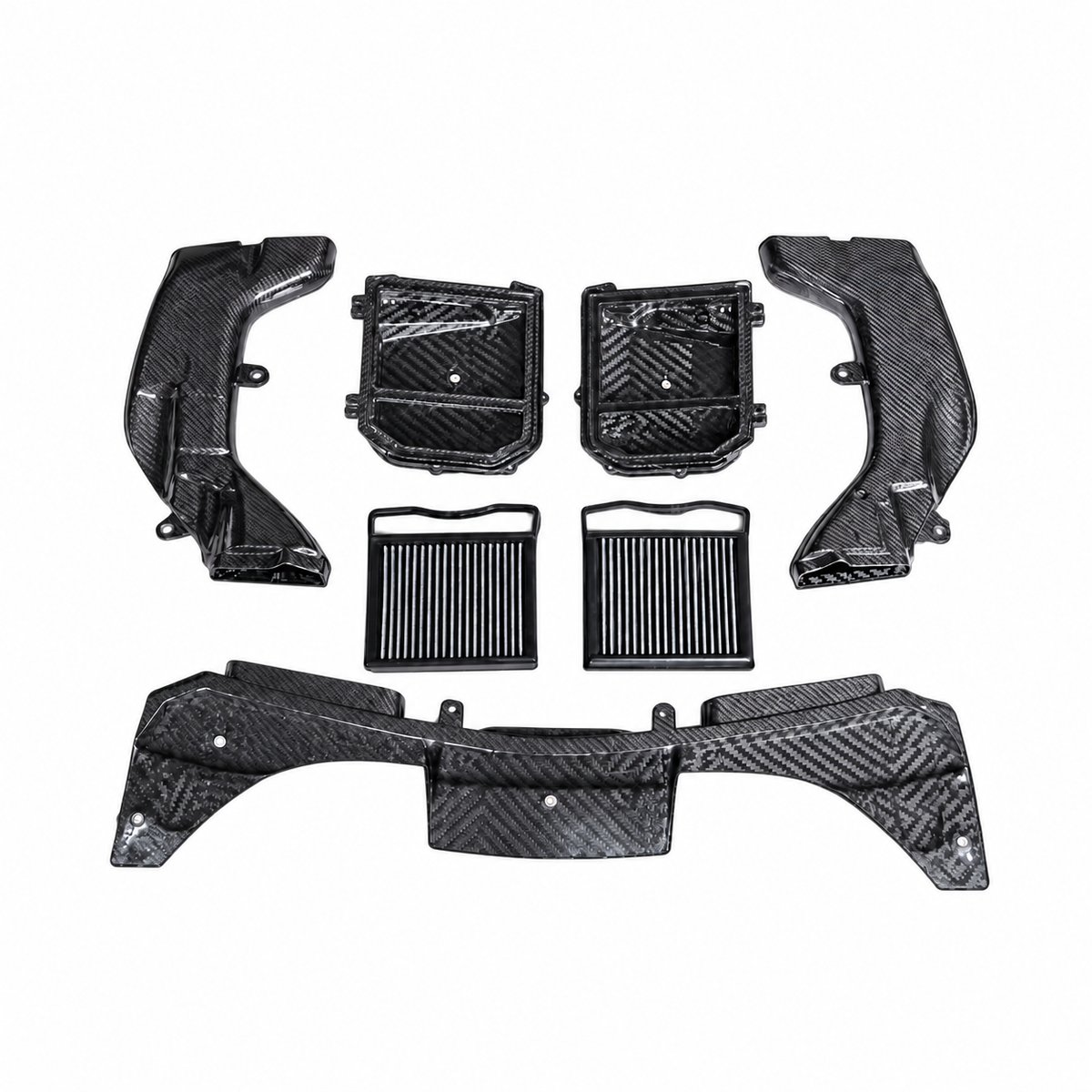 Mercedes-AMG C43 GLC43 M276 carbon fiber cold air intake complete kit with dual airboxes filters ducts and carbon air guide