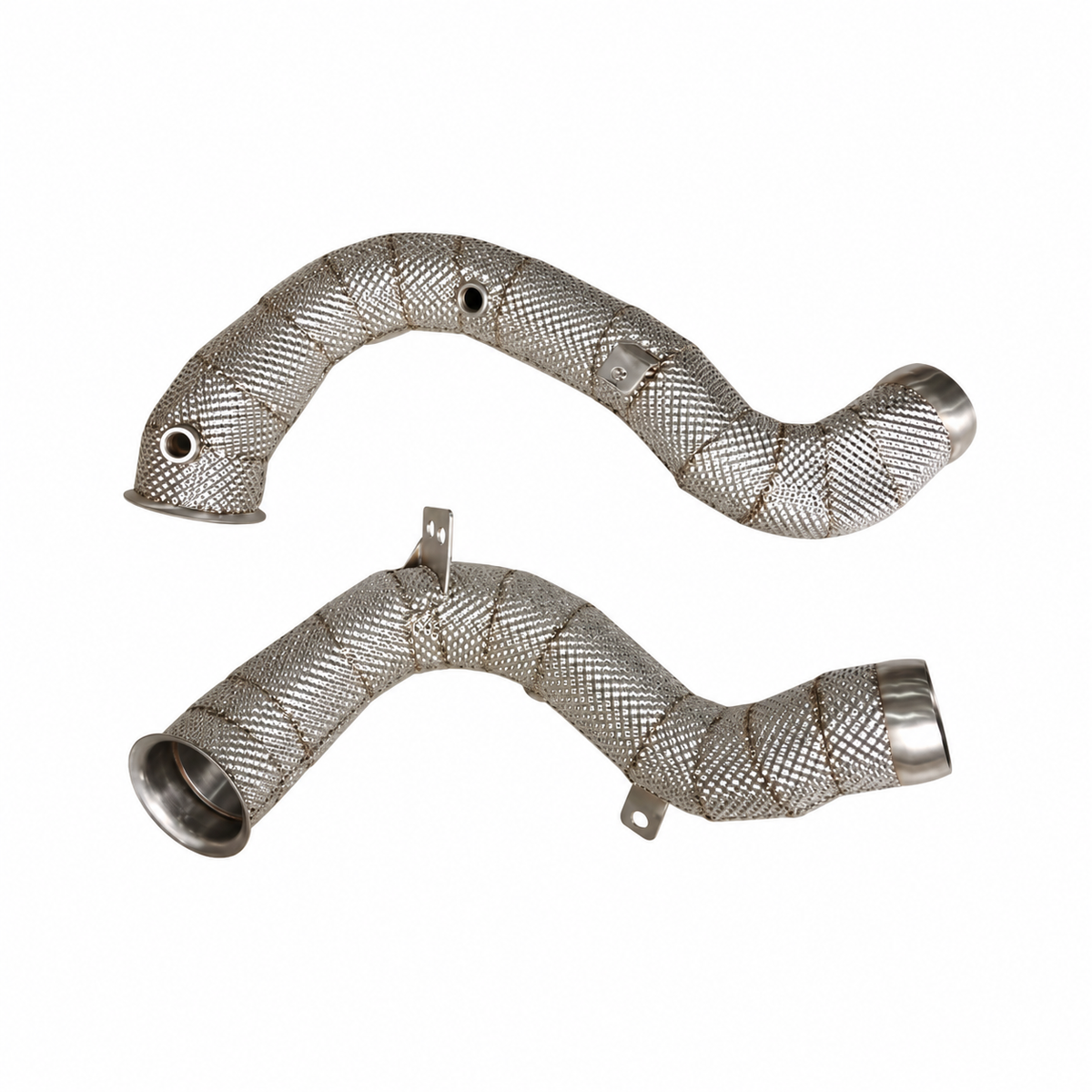 Mercedes-AMG E63 E63 S M177 catless downpipe pair with integrated heat shields