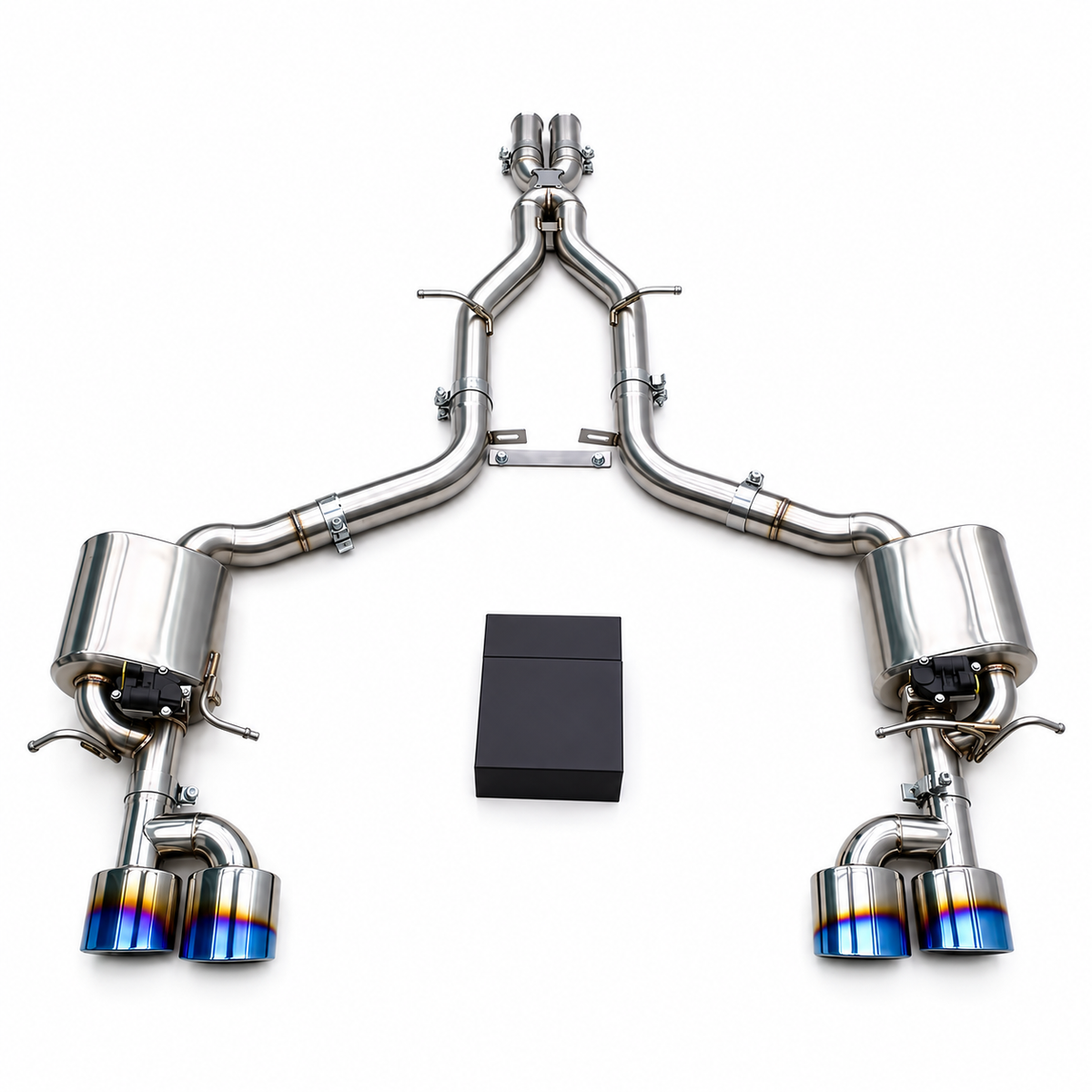 Mercedes-Benz C63 AMG W204 M156 valved cat-back exhaust system in 304 stainless steel with quad burnt tips