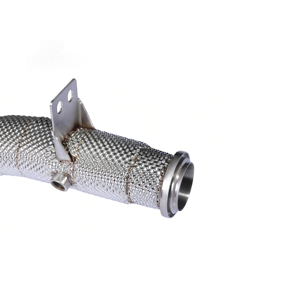 Mercedes M276 LHD catless downpipe with heat shield outlet close-up
