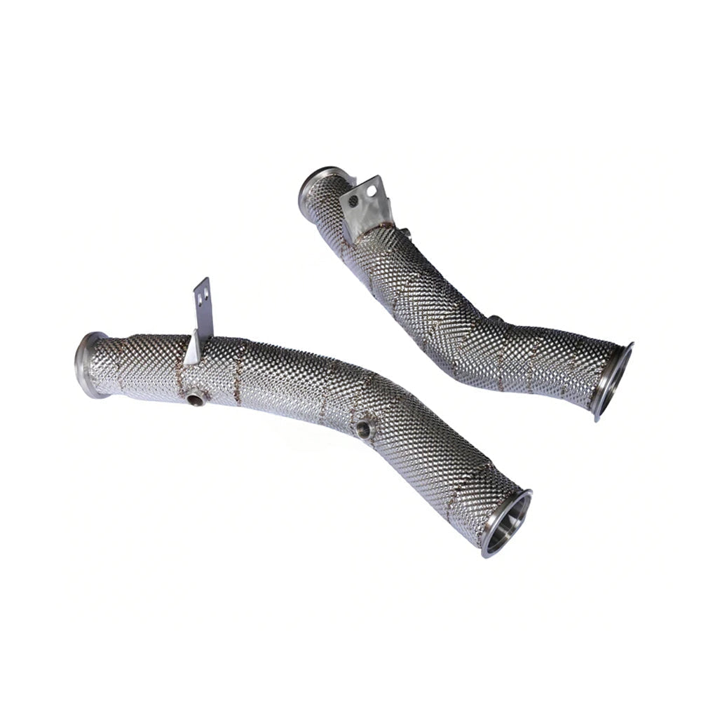 Mercedes M276 SS304 catless downpipe pair side view