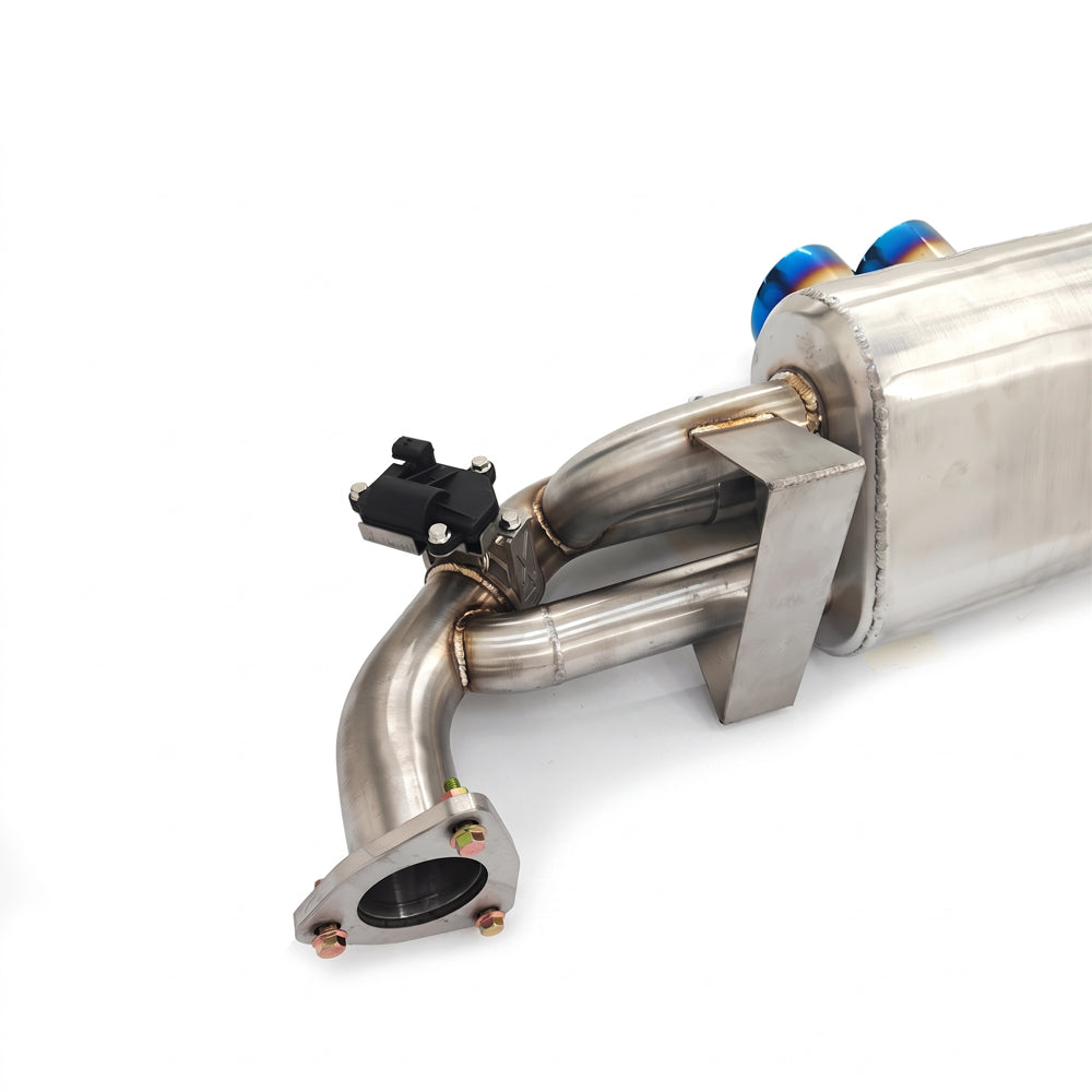 Porsche 911 991.1 GTS valved exhaust inlet and valve actuator close-up