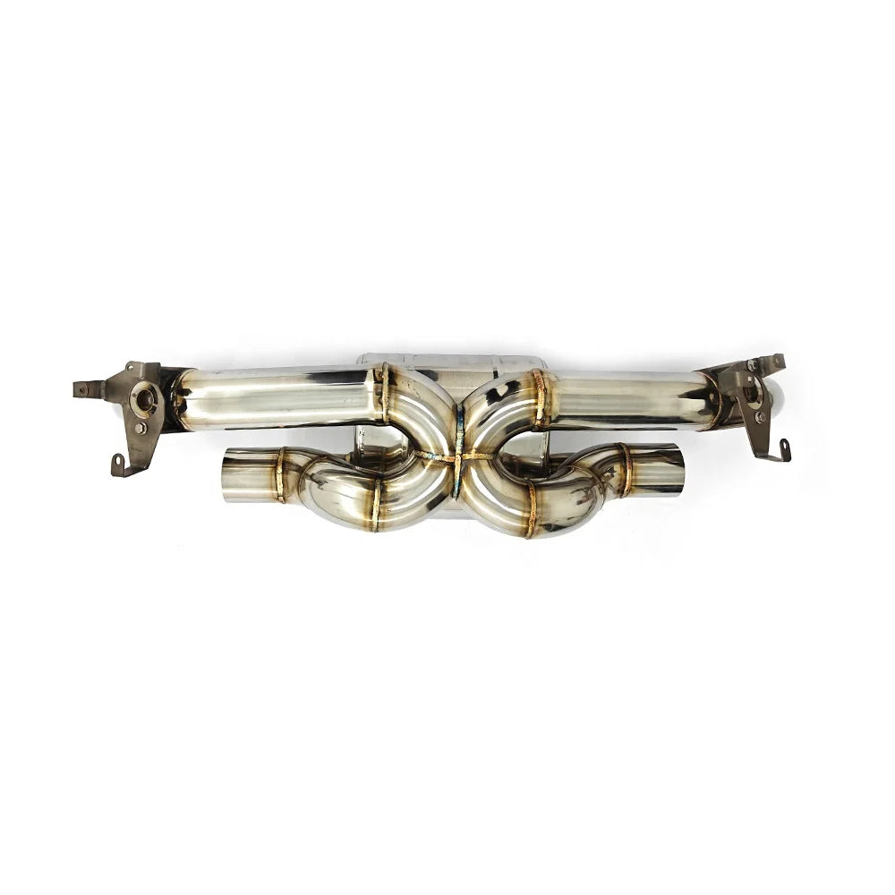 Porsche 911 992.1 Turbo S valved axleback exhaust rear view