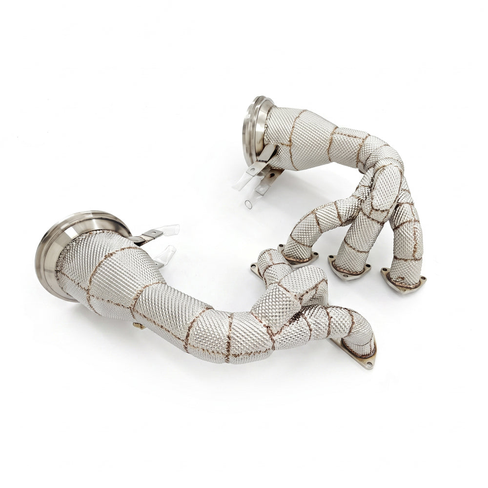 Porsche 911 992 GT3 and GT3 RS 4.0L SS304 exhaust header with heat shield side view