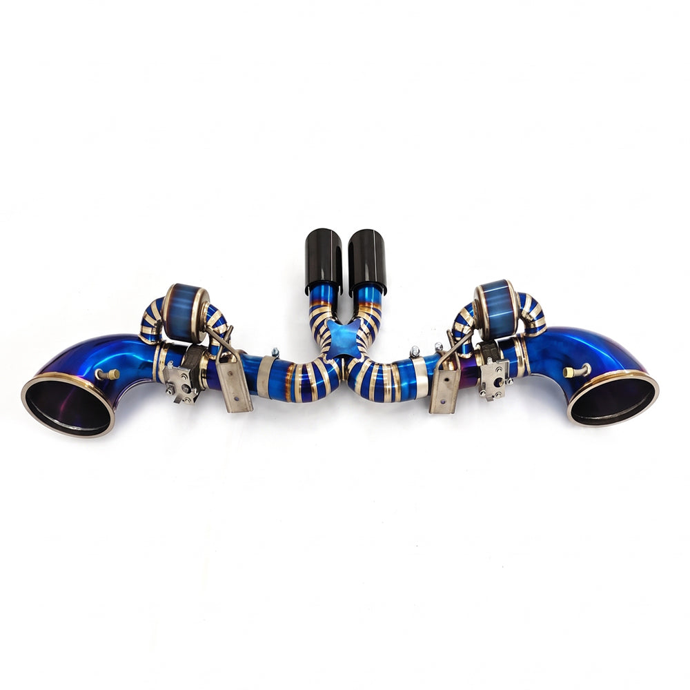 Porsche 911 992 GT3 and GT3 RS titanium valved axleback exhaust rear view