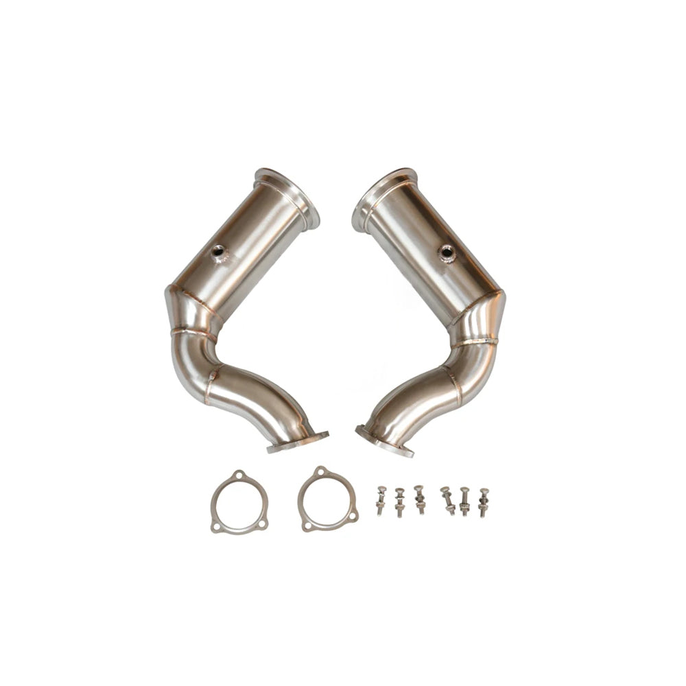 High-flow catless downpipe pair for Porsche Cayenne Turbo S E-Hybrid 9YA and 9YB