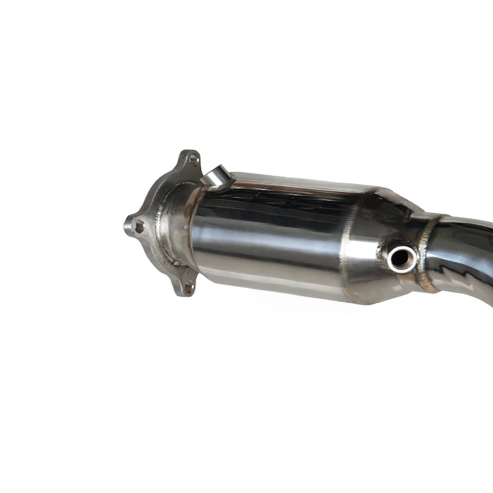 Porsche Macan 95B 2.0T catless downpipe O2 sensor port close-up