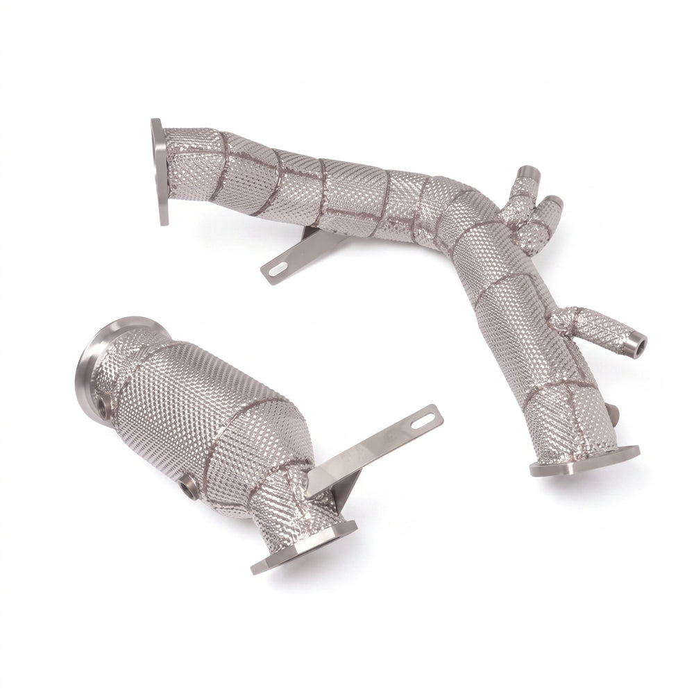 Porsche Macan 95B 2.0T catted OPF downpipe with thermal heat shielding side view