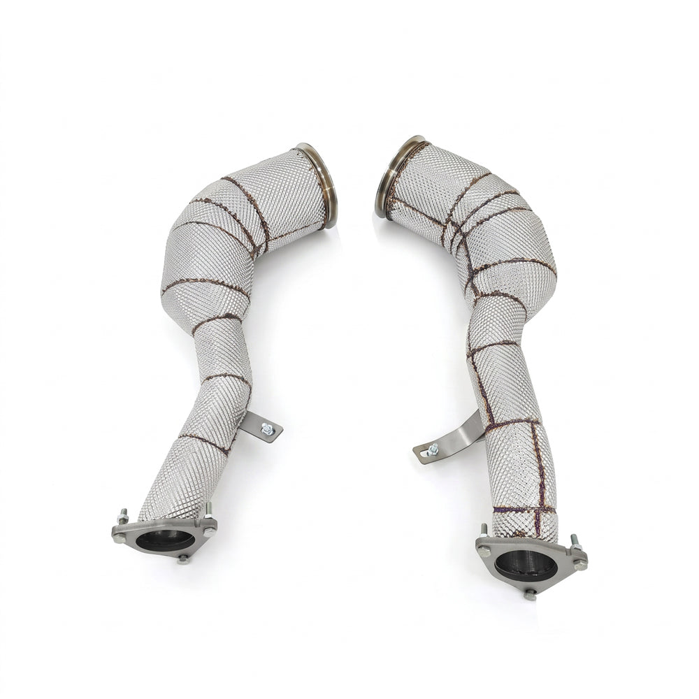 Porsche Macan GTS 2.9T catless downpipes with thermal heat wrap