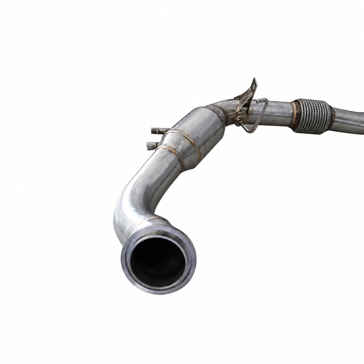 Porsche Panamera 971 2.9T catless downpipe inlet and stainless steel weld detail