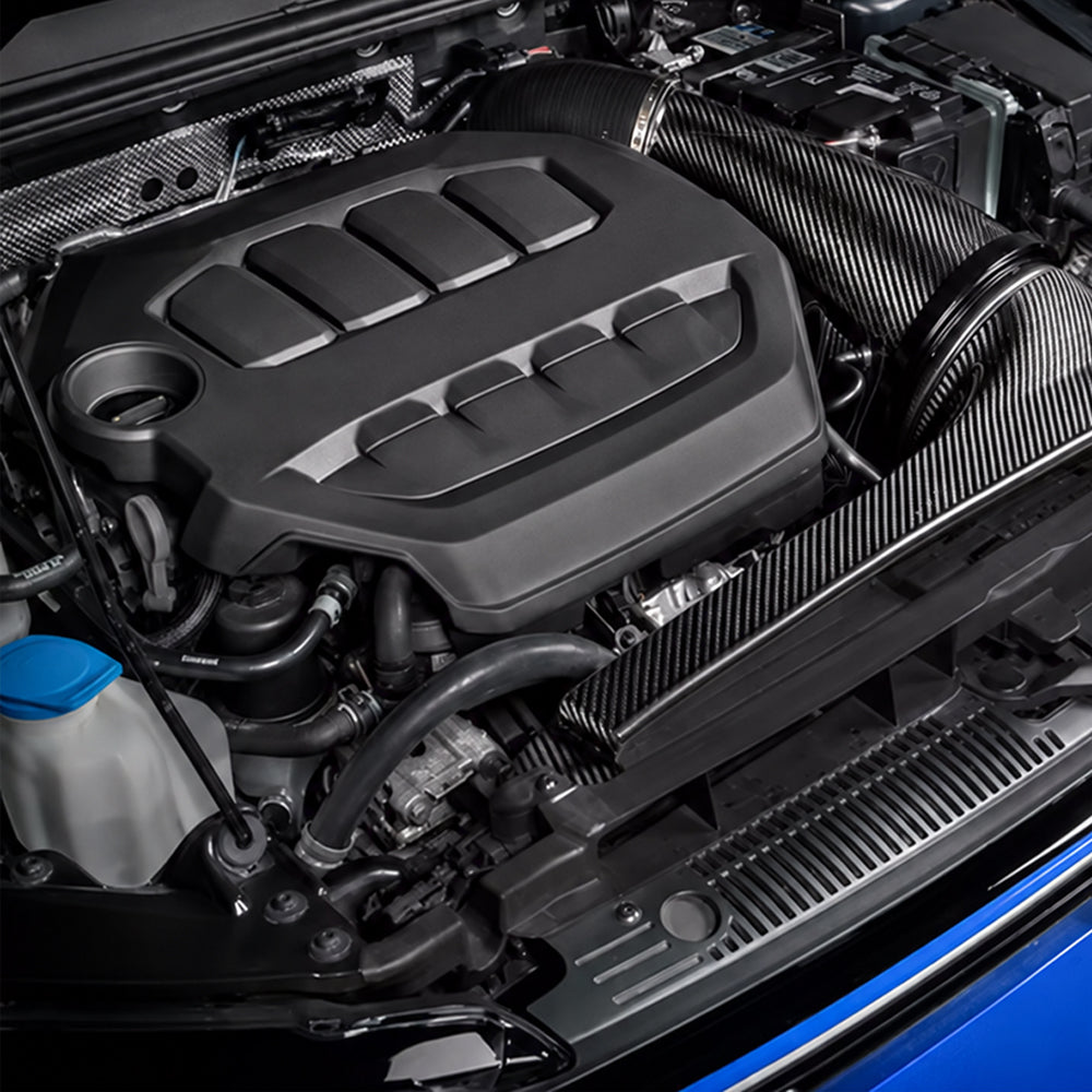 VW Golf GTI MK8 matte carbon fiber intake system installed in the engine bay
