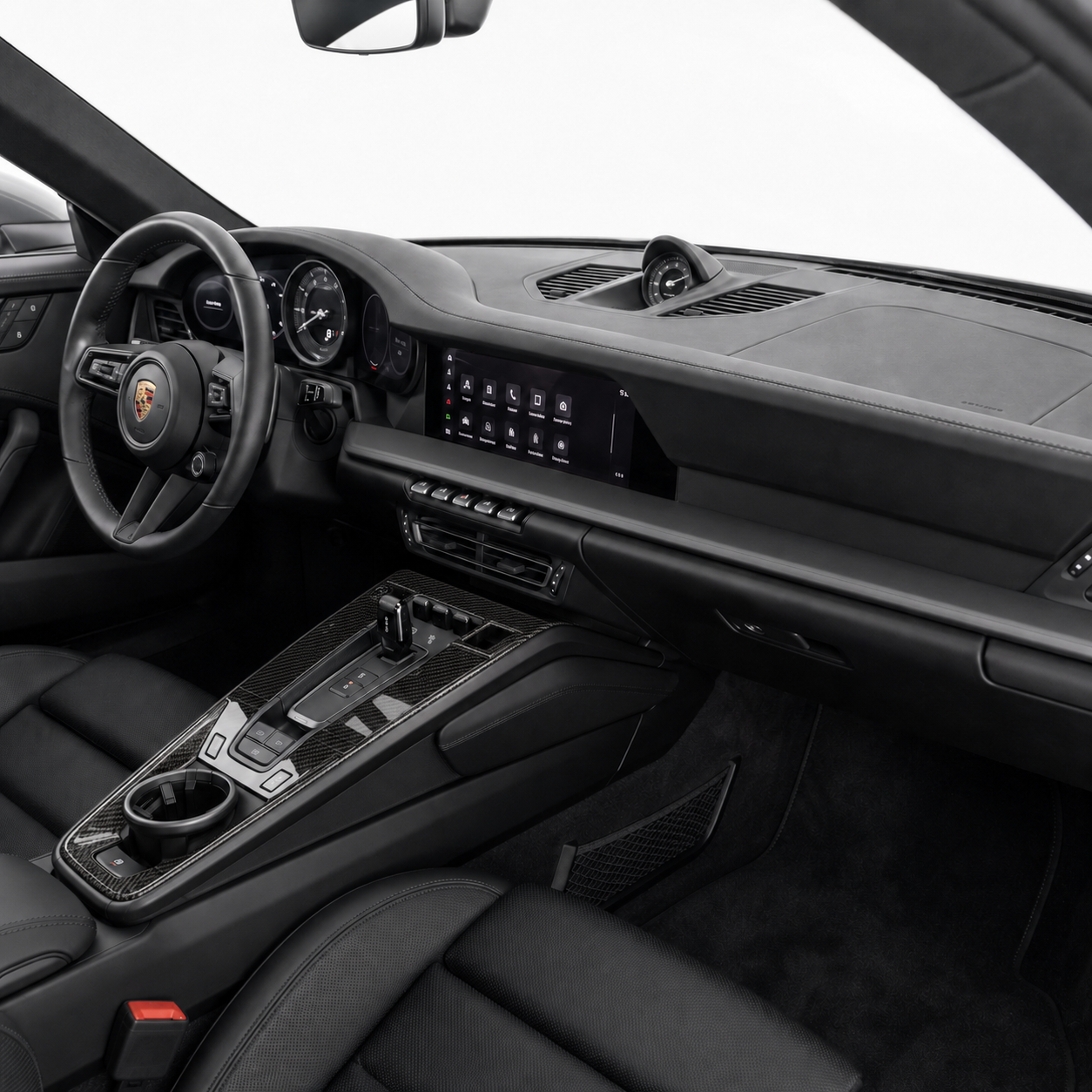 Porsche 911 992 Carbon Fiber Center Console Trim Kit (2019–2021)