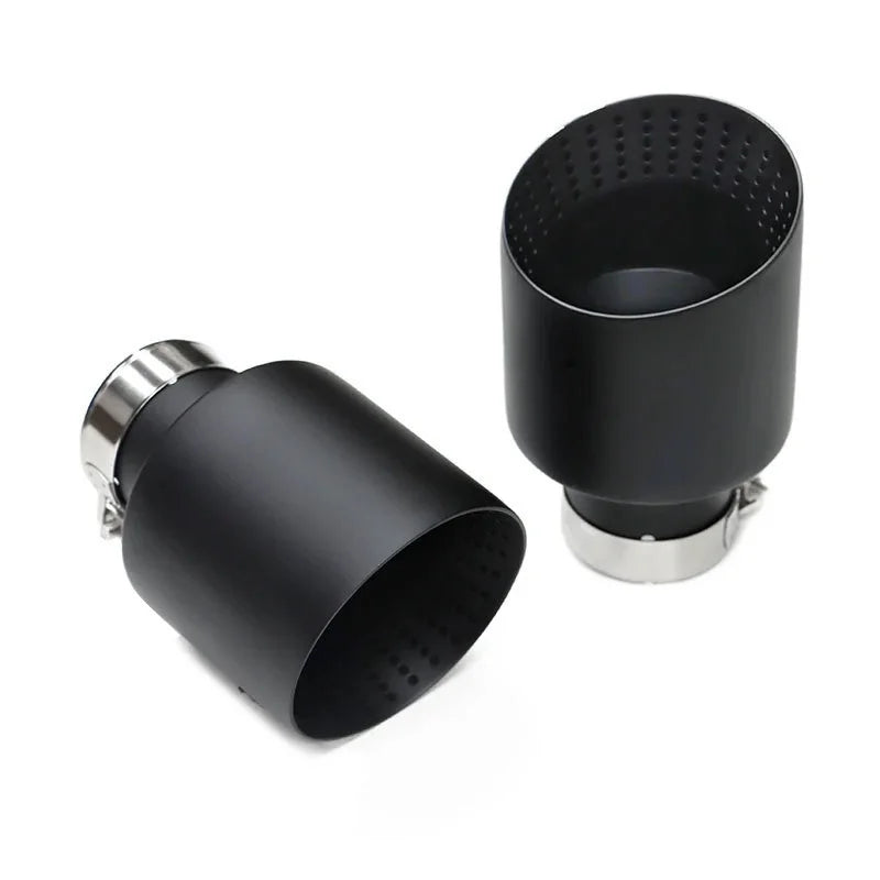 Universal Matte Black Double-Layer Stainless Steel Exhaust Tip with Hole Mesh (Set of 2)