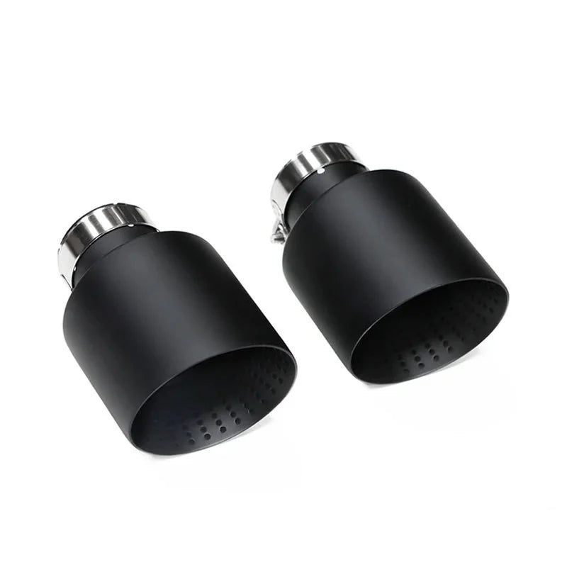 Universal Matte Black Double-Layer Stainless Steel Exhaust Tip with Hole Mesh (Set of 2)