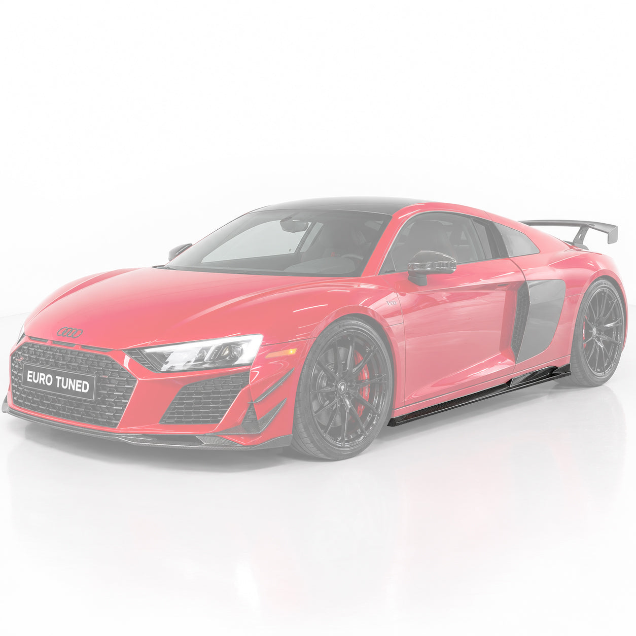 Audi R8 Type 4S V10 carbon fiber side skirt extensions installed