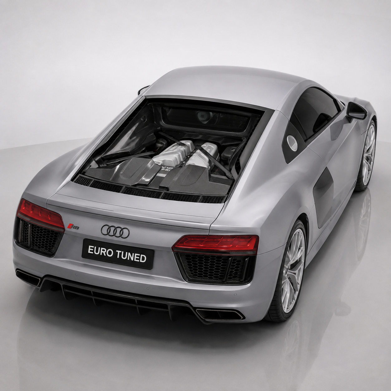 Audi R8 Type 4S V10 dry carbon fiber engine bay panel kit installed