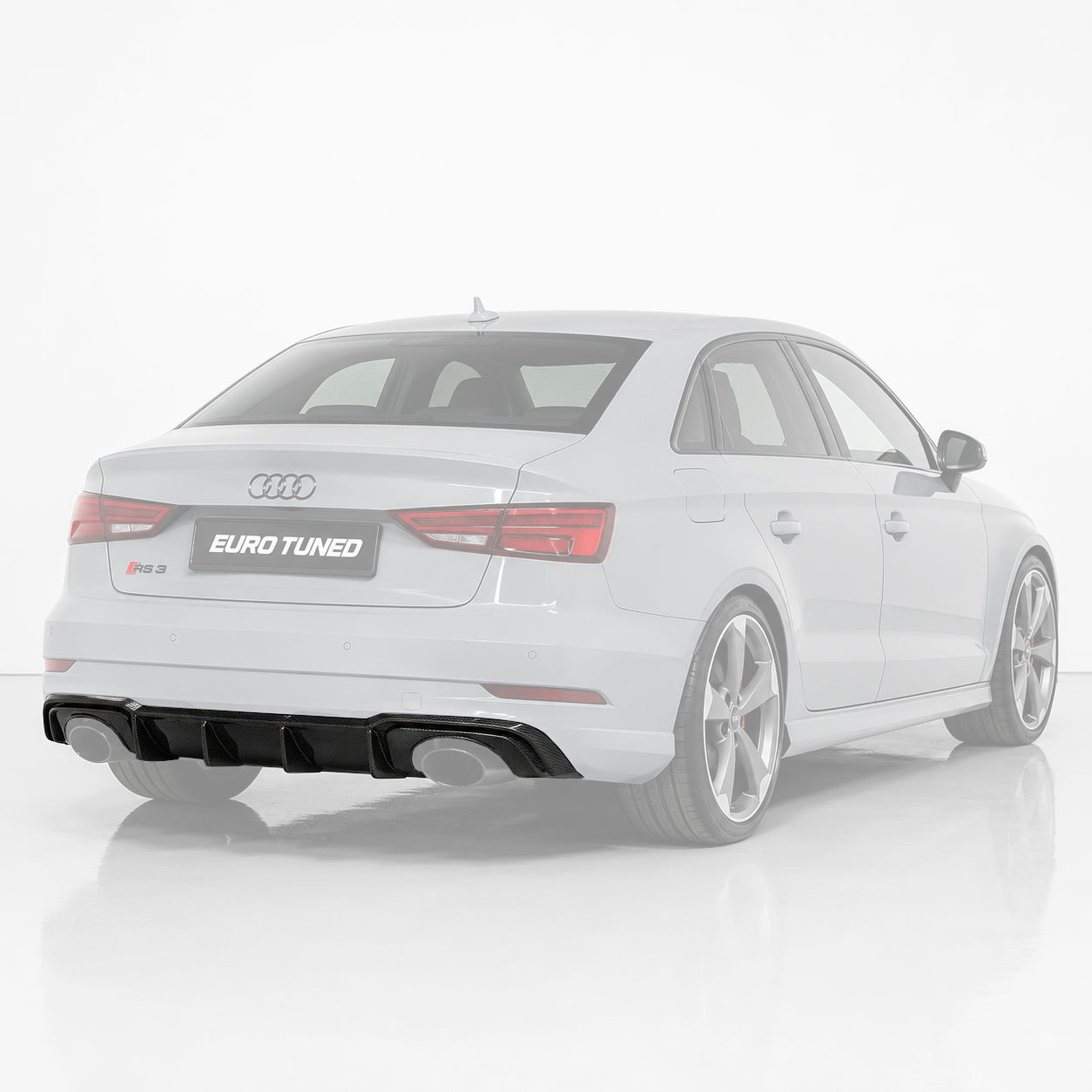 Audi RS3 8V LCI carbon fiber rear valance installed on sedan