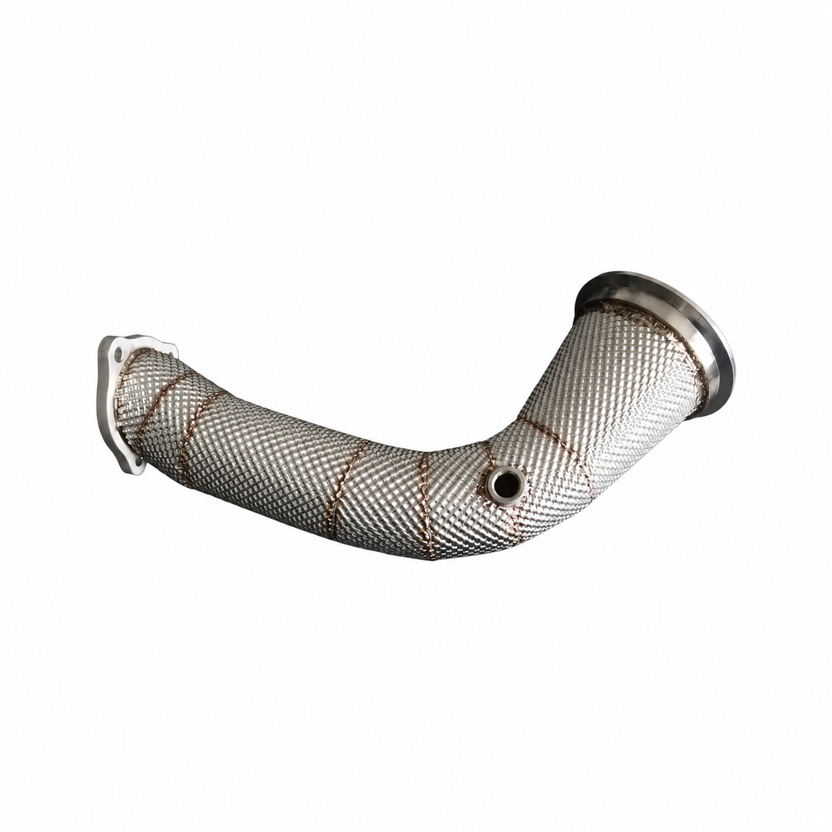 Audi RS4 RS5 2.9 TFSI catless downpipe sensor port and heat shield detail