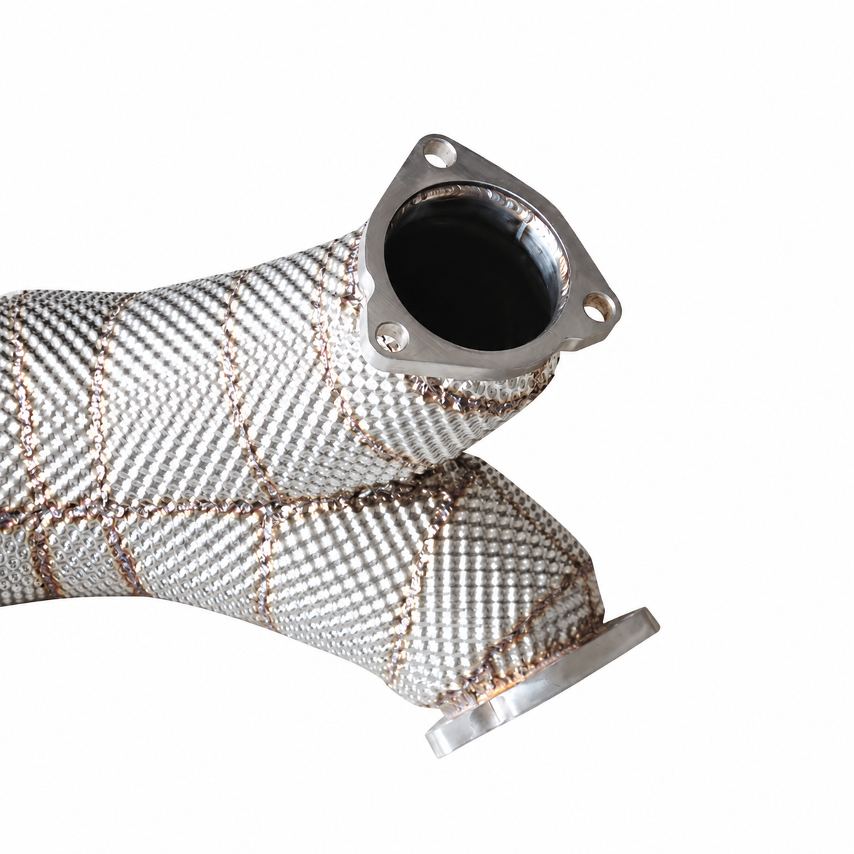 Audi SQ5 B9 EA839 catless downpipe turbo flange and heat shield detail