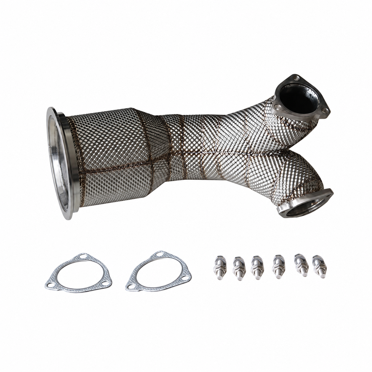 Audi SQ5 B9 EA839 catless downpipe with heat shield and mounting hardware