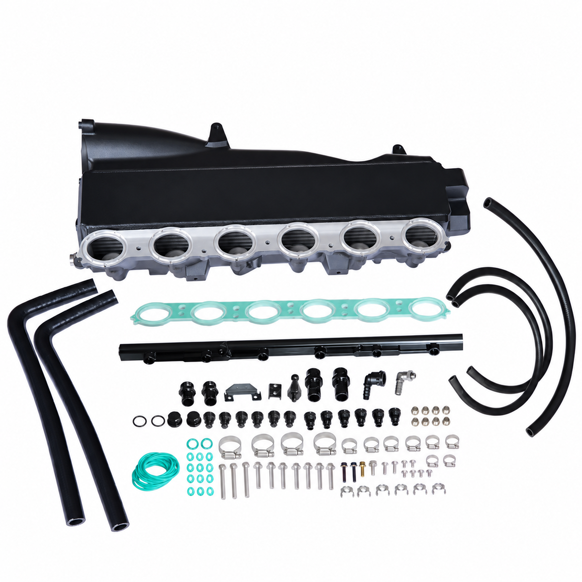 BMW B58 Gen 1 port injection intake manifold complete installation kit with coolant hoses fuel rail seals fittings and hardware