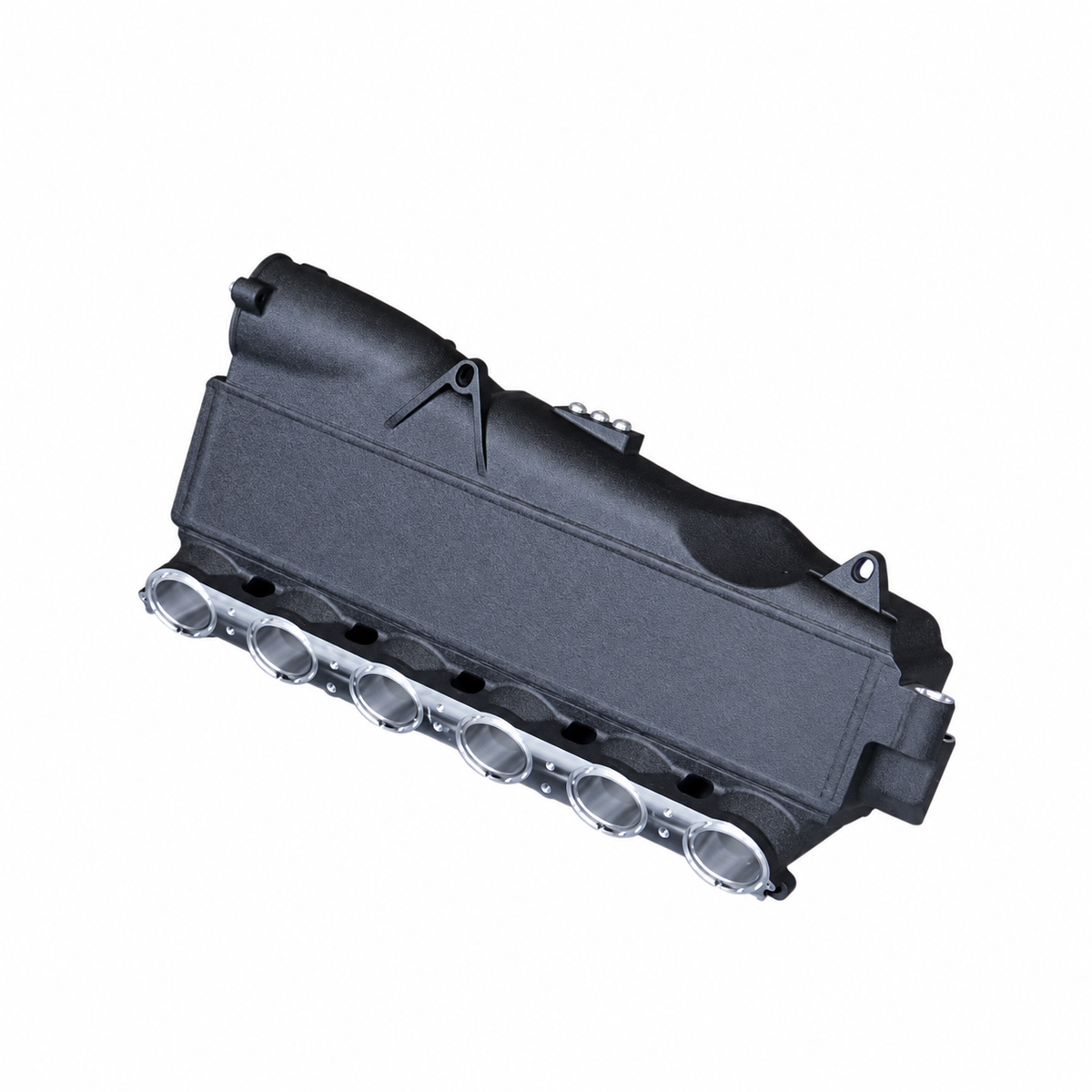 BMW B58 Gen 2 black billet aluminum port injection intake manifold angled view