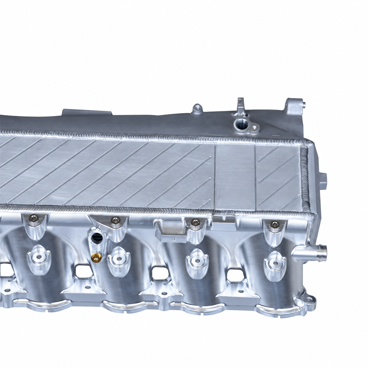BMW B58 Gen 2 silver billet intake manifold with six port injection provisions and machined aluminum runners